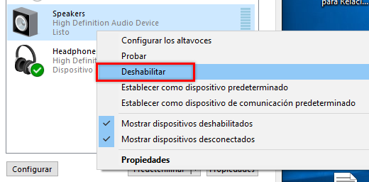 Deshabilita los otros dispositivos de audio