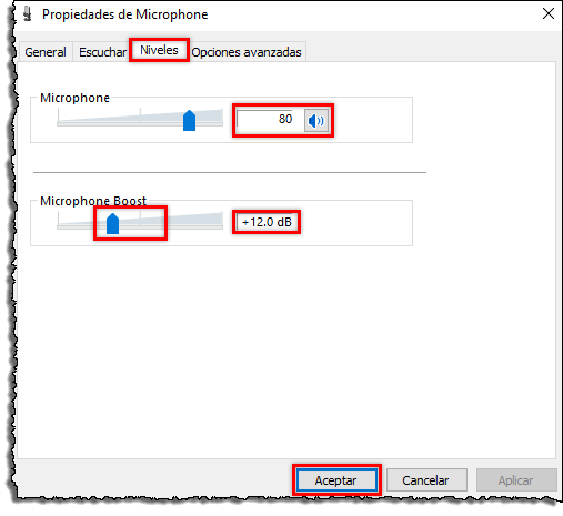 Niveles del micrófono.