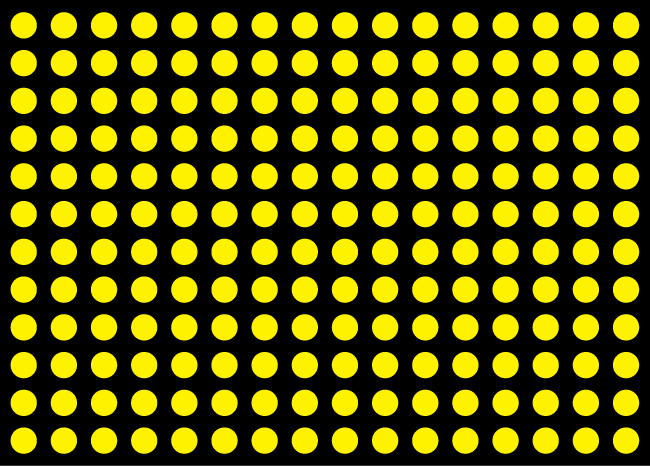 El ego representado por una rejilla negra sobre un fondo amarillo formando círculos que representan la conciencia individualizada.